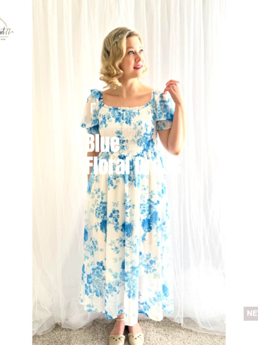 Floral Maxi Dress with Puff Sleeves Square Neck A-Line Wedding Guest - Picture 6 of 7
